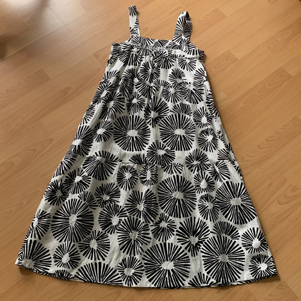 LOFT Black and White Floral Midi Dress